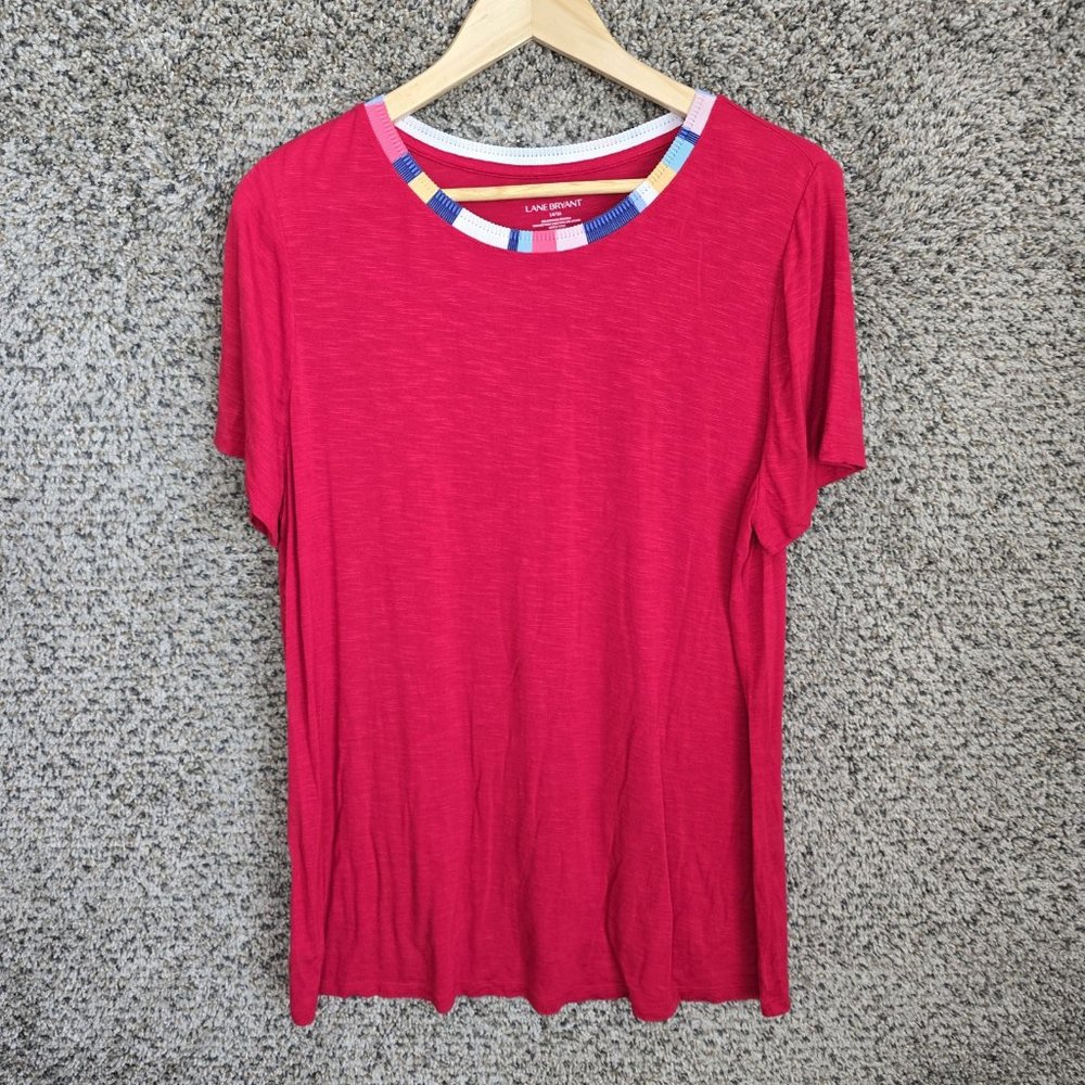 Lane Bryant Top‎ Womens Plus 14/16 Red Crew Neck Short Sleeve Tunic Casual